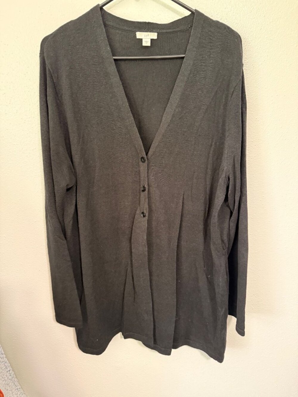 J. Jill Cardigan Charcoal Black Linen Blend V Neck Womans XL